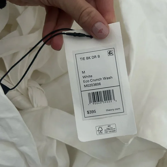 NWT THEORY Ventura Tie Back Stripe Cotton Midi Dress in white - Picture 2 of 9